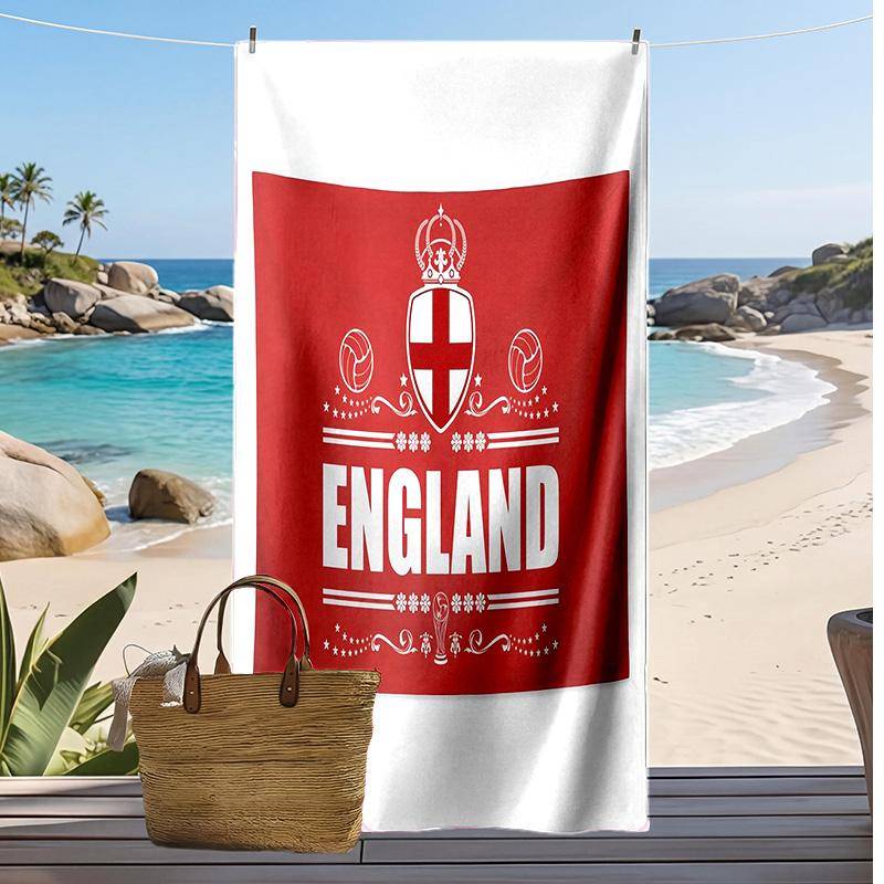 Englands fotbollslandslag Tryckt strandhandduk Snabbtorkande Mjuk Handduk Bärbar Stor Rektangulär Strandfilt för Resor Simbassäng