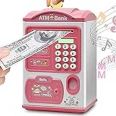 Spargris spargris sparbössa maskin fingeravtryck och lösenord kod mini ATM spargris mynt burk elektronisk automatisk rullning papper sparbössa leksak födelsedagspresent (rosa)