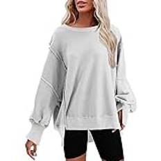 LOIJMK Damtröja långärmad funky tröja damer chic fritid sweatshirt toppar lösa långärmade tröjor blusar rund hals damtröja t-shirt ytterkläder damtröja sweatwear ledig topp, GRÅ, S