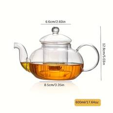 TEMU 800ml Clear Borosilicate Glass Teapot With Handle & Spout - Heat-resistant, Large Capacity For Tea Brewing, Holidays & Everyday Use, Everyday Teapot | Transparent Kettle | Functional Glassware