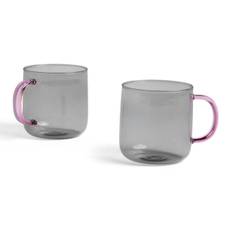 HAY Borosilicate Mug Light Grey With Pink Handle 2 stk.