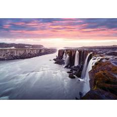 Fototapet - Seljalandsfoss vandfald med lyserød solnedgang på Island - Vinyl 265g / 104x70,5