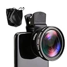 Mobilobjektiv, HD-objektiv för smartphones, fästbar mobil 0,45 x vidvinkel och 15-vägs supermakroobjektivssats, clip- mobiltelefonfotokamera för alla smartphones