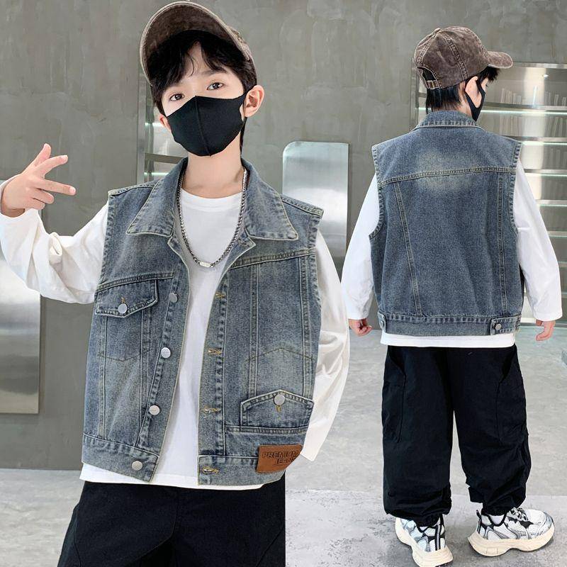 Avslappnad jacka för pojkar: Trendig Jeans-Vädderrock för Barn Vår/Höst cm gray