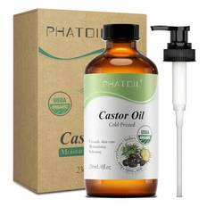 PHATOIL Ren kallpressad ricinolja - 118 ml/236 ml flaska - Ricinolja för tjockare ögonfransar och ögonbryn, torr hud, hårvård