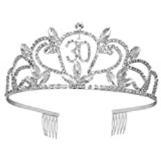 16-årig Flicka Presenter 30 Tiara Kronor Fest Pannband Glänsande Strass Elegant Med Kammar Strass Med Kam Grattis till 16-årsfesten 30:e Strass Brud Grattis På Födelsedagen Blixt