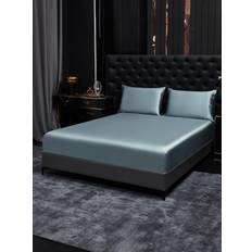 19Momme 3st Siden Sängkläder Set (Dra-På-Lakan + 2x Örngott) - Gråblå / 180x200x45cm+2x50x60cm