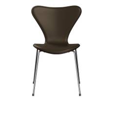 Fritz Hansen - Series 7 stol 3107 forsidepolstret læder stålstel krom Soft Black Brown/Black - Spisebordsstole - Arne Jacobsen - Brun - Læder/Metal/Træ