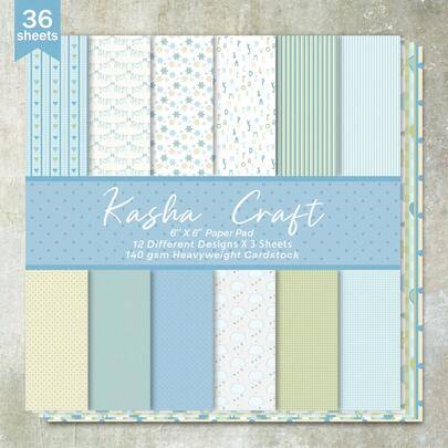36 ark 6 tum (sommarminimalistisk blå bakgrund) scrapbookingpapper, lämpligt för bullet journals, collage, kort, scrapbooks och hantverk - Babyblå