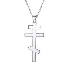 PROSILVER halsband kvinnors rent silver hänge rysk ortodox kors fin kedja justerbar 1,5 mm / 46 + 5cm
