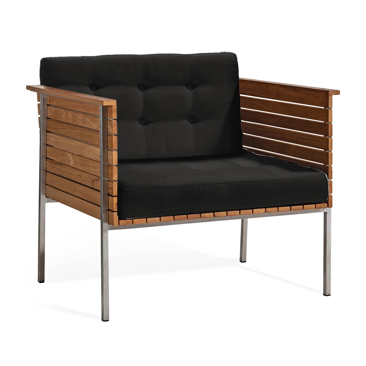 Häringe fåtölj stål/teak/svart - Silver/Träfärgad