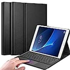 QYiiD TouchPad Tangentbordsfodral för Galaxy Tab A 10.1 2016 (SM-T580/T585), PU-läderstativfodral med magnetiskt avtagbart trådlöst Bluetooth-tangentbord för Galaxy Tab A 10,1 tum, svart