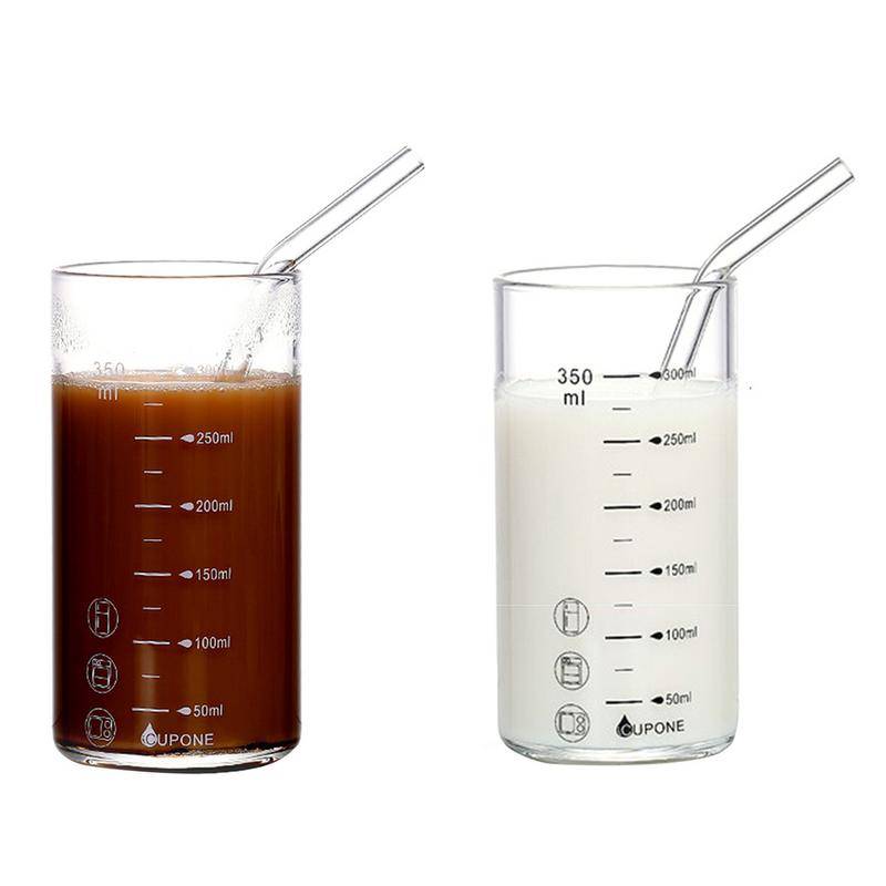 300ml tjocka högtemperaturbeständiga glasvågsmuggar bakning mikrovågsugn rak måttbägare med halmmjölkskopp i glas