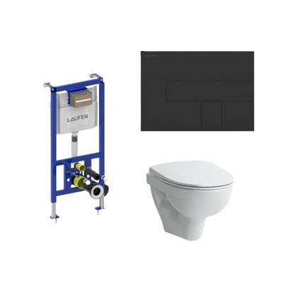 Laufen LIS INEO toiletpakke, komplet inkl. høj cisterne (112 cm), toiletskål, toiletsæde og sort trykknap