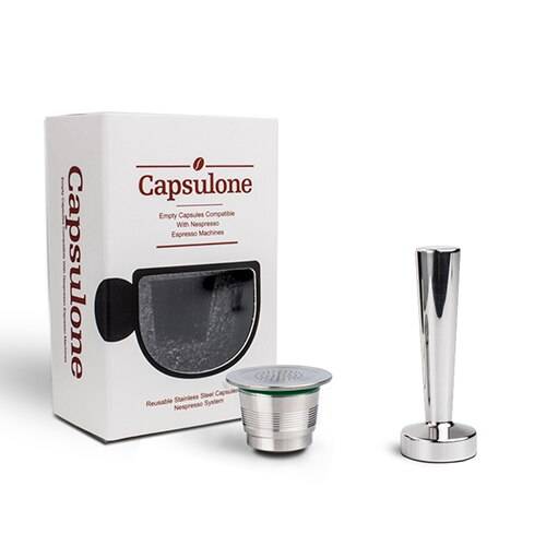 Kapsel/kapsel av metall i rostfritt stål kompatibel för nespresso kaffemaskin påfyllningsbar återanvändbar och kaffekapsel och manipulering - 1 tvärgående och tamp