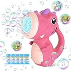 8-håls Bubble Maker med musik dinosaurie bubbla maskin 360° läckagesäker design rolig bubbla blaster pistol bärbar utomhusleksak for barn med musik (Color : Pink)