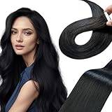 Qingliang äkta hår Remy hårförlängningar, osynliga äkta hår, 20 st 50 g, djup svart 40 cm