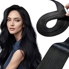 Qingliang Tape Extensions äkta hår, Remy äkta hår, förlängningar, tejp, osynligt äkta hår, hårförlängning, äkta hår, hårförlängning, äkta hår, 20 st 50 g, djupsvart 40 cm