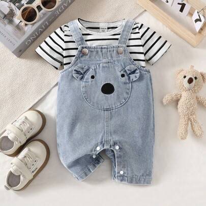 Babypojke med tecknad grafik och 3D-örondesign i denim - Blå (6-9M,9-12M,0-1M,1-3M,3-6M)