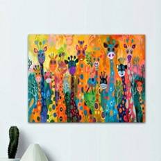 1pc Framed Canvas Wall Art Poster Home Decor Gifts A Playful And Colorful Illustration Of Giraffes In A Fantasy Forest, For Adding A Fun And Cheerful Touch To A Child's Room Or Play Area, Ready To Hang