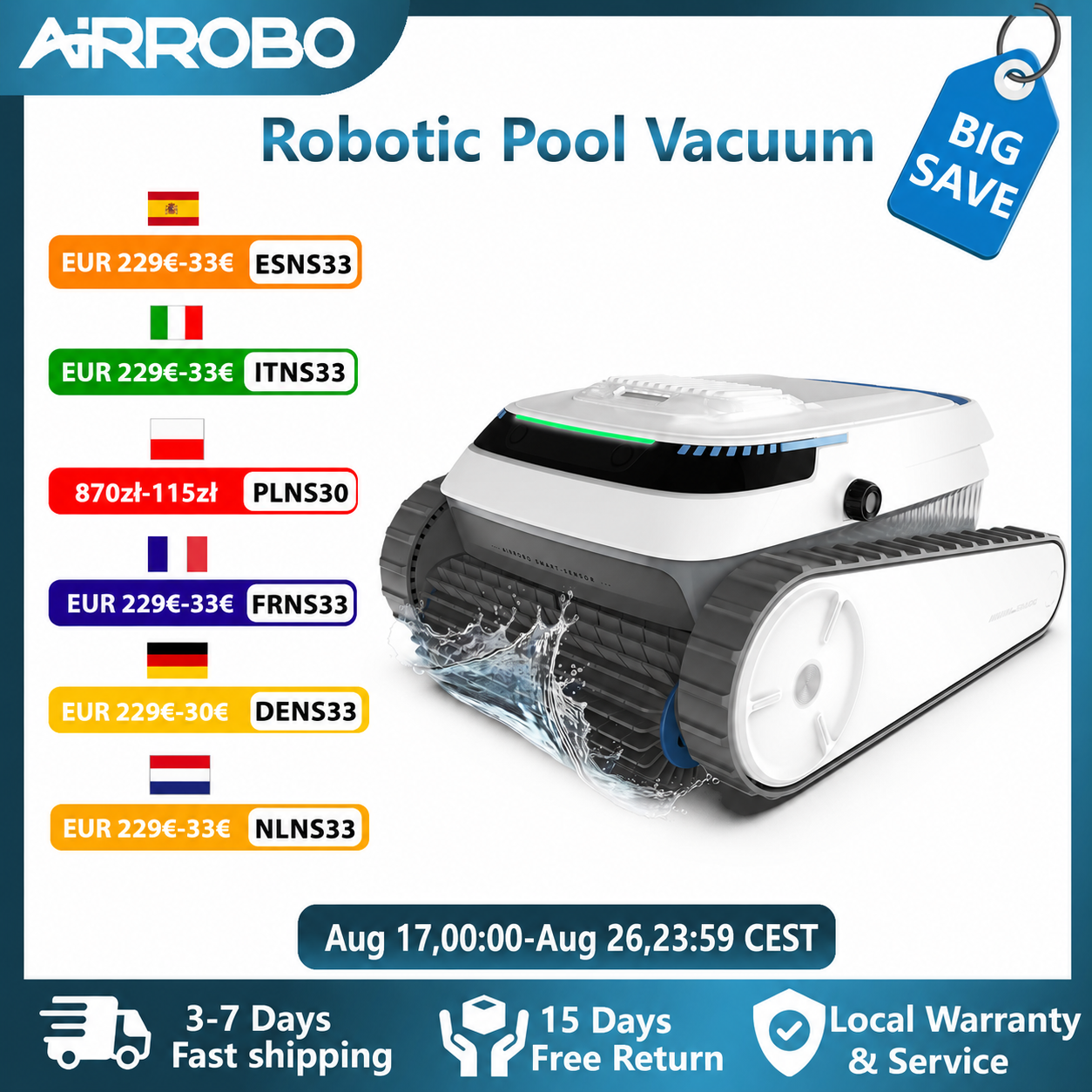 AIRROBO PC10 Smart Pool Cleaner Robot-120 Min Runtime, Wall Climbing, Cleans Floors/Walls/Waterline for Inground & Above Pools