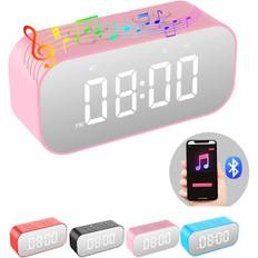 Vækkeur til Soveværelser, Lille Digitalt Ur med Bluetooth Højttaler, Bordur med Dobbelt Alarm, Snooze, Spejl LED Display til Piger, Voksne.