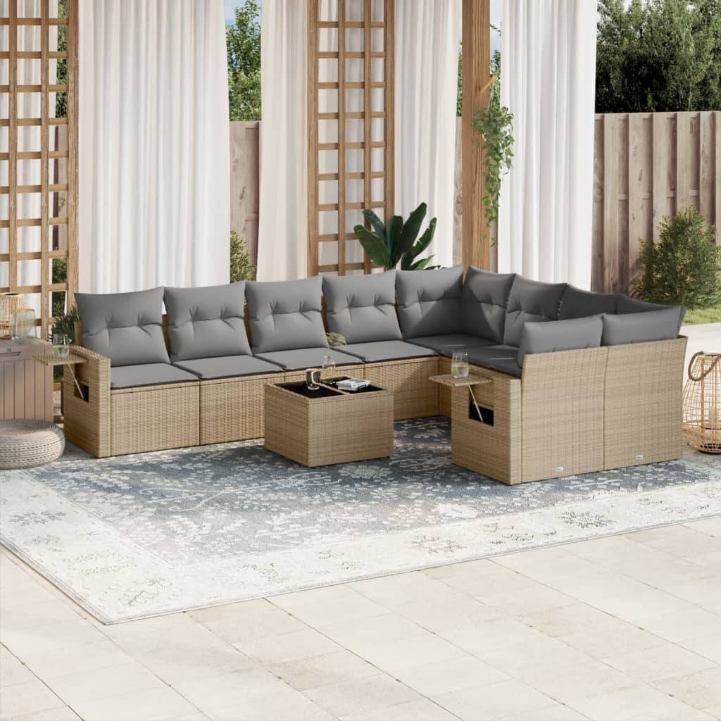 Sofasæt Til Haven 9 Dele Med Hynder Polyrattan - beige og lysegrå / Med bord