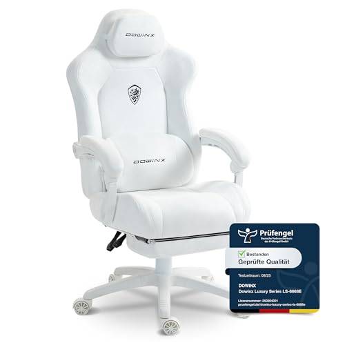 Dowinx Gamingstol, ergonomisk gamer-fåtölj gjord av mocka imitation med massagefunktion och ländryggsstöd, perfekt för vuxna, klarar upp till 150 kg, vit