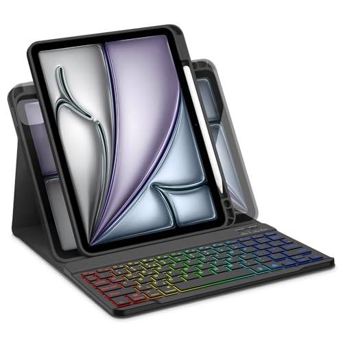 Bettdow för iPad Air 11 tum M3 2025/M2 2024 tangentbordsfodral, horisontell/vertikal användning, avtagbart bakgrundsbelyst tangentbord med fodral för Air 11 tum M2 2024/M3 2025/Air 4:e/5:e 10,9 tum