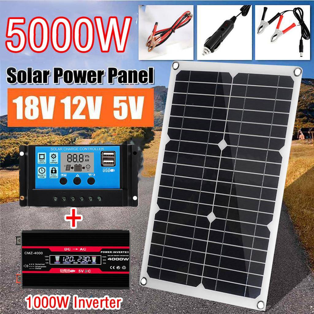 5000W Solar Power Inverter DC 12V Till AC 220V/110V Dubbel USB 300W Solar Panel Kit Med Controller Batteriladdare för RV Solarc röd