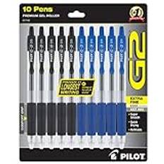 PILOT G2-pennor 0,5 mm – 10-pack (5 svarta och 5 blå pennor) premium gelbläckpennor extra fin spets 0,5 pennor påfyllningsbara och infällbar rullboll