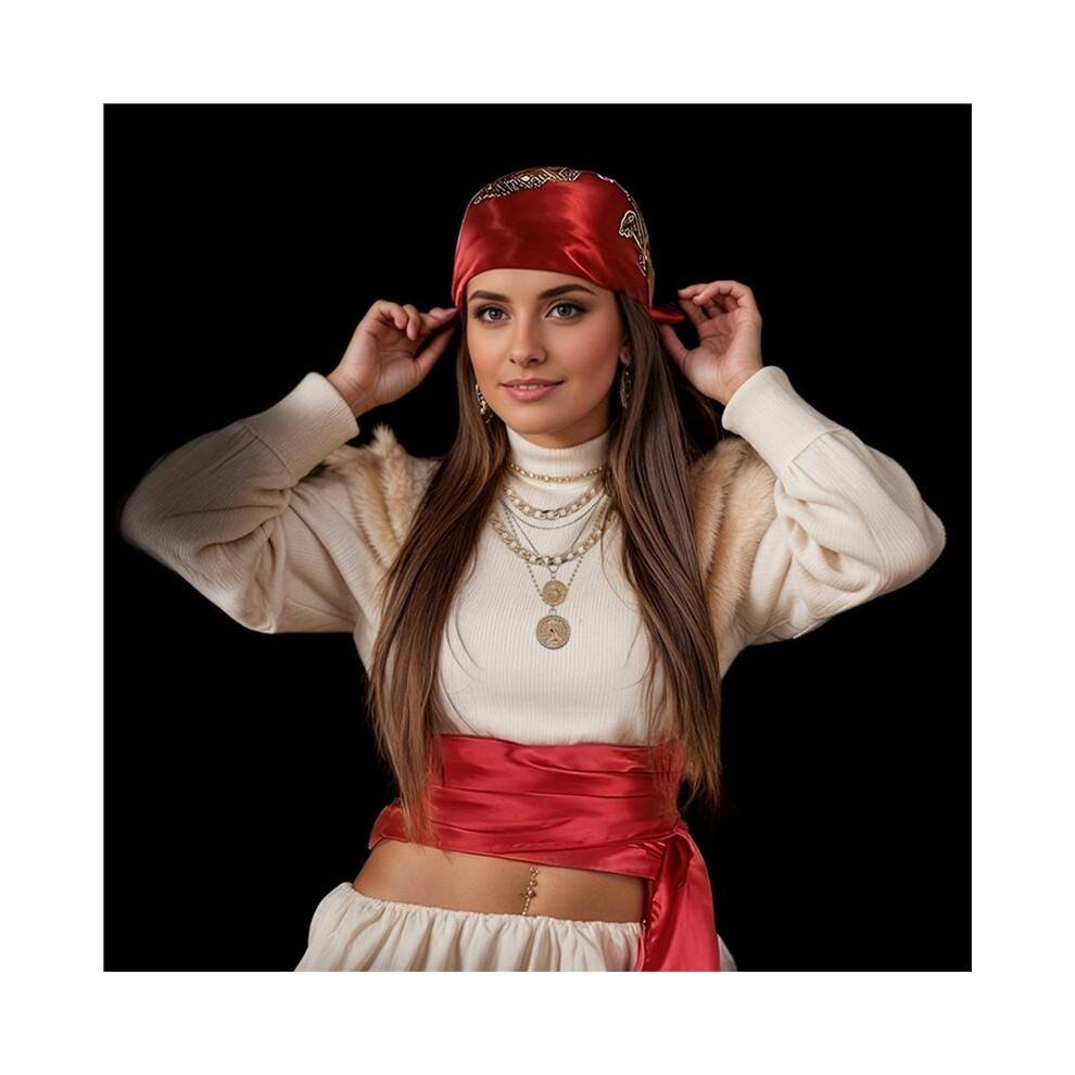 5 Delar Set med Piratkostymer för Kvinnor och Män, Halloween-Kostymer, Rött