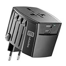 cellularline - Reseadapter med flera uttag - USB-port 18 W - USB-C-port 20 W - Ingångsspänning: 100-240 V - Effekt: max. 240V-600W - Ingång: EU/UK/AUS/USA - Utgång: EU/UK/AUS/USA - svart