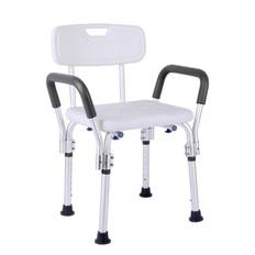 Duschbänk i aluminiumlegering med armstöd och rygg Halkfri duschpall Justerbar duschstol with armrest & back