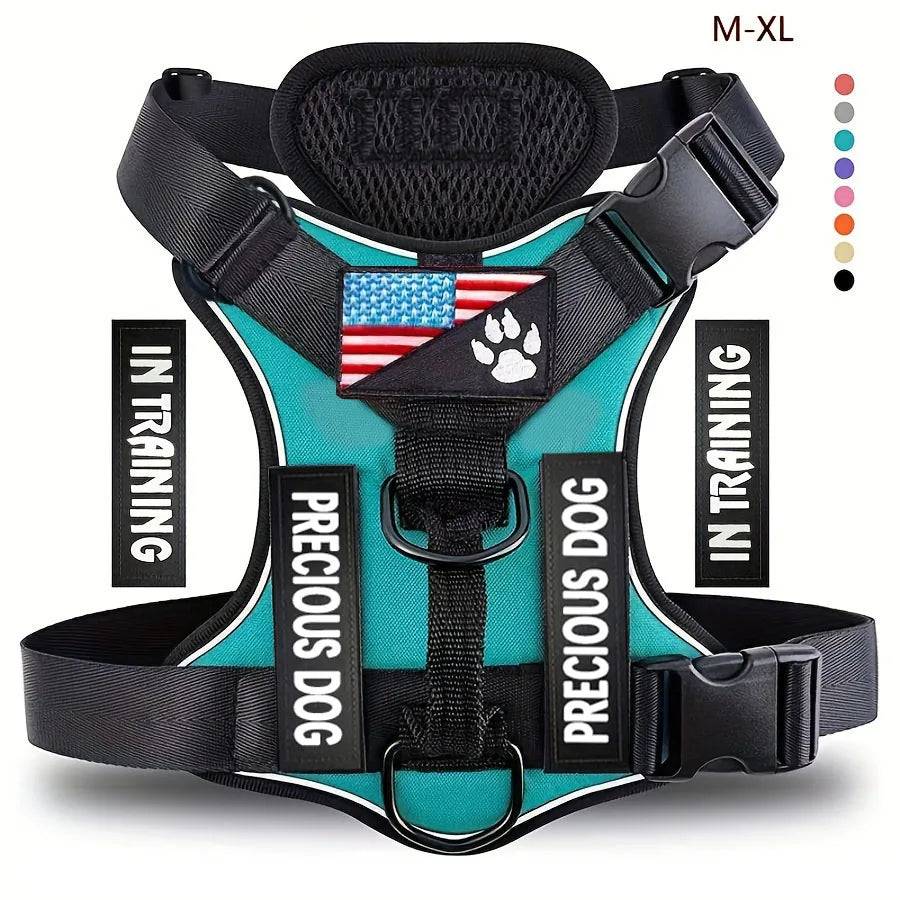 Reflective Dog Vest Harness with 5 Customisable Patches - GREEN / XL (XL)