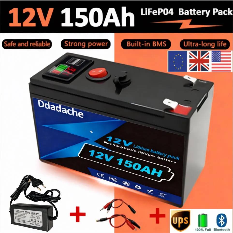 12V 150Ah Lithium LiFeP04 Battery for Solar Charging,Fish Finder Marine Outdoor Camping Off-Grid Applications with USB Port