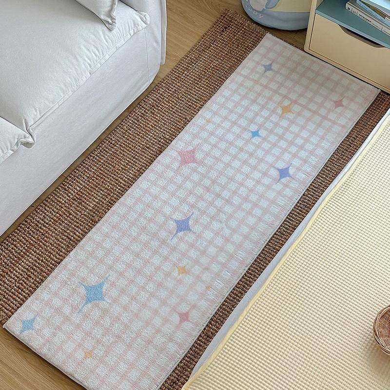 Runner Rug for Bedroom Bedside Floor Mat Pink Plaid Soft Long Carpet Color Star Pattern Cute Sweet Girl Home Decoration Rugs 40x120cm