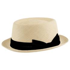 MJM Hats MJM LEO Pork Pie Panama Strå Hat - Natur / Sort, 60 (L) / Natur / Pork Pie