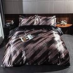 Påslakanset i siden satin,sommarlakan med örngott Sängset Hemtextilier för sovrumslägenheter Svart leopard King 1,8m säng （200 * 230cm 4PCS）