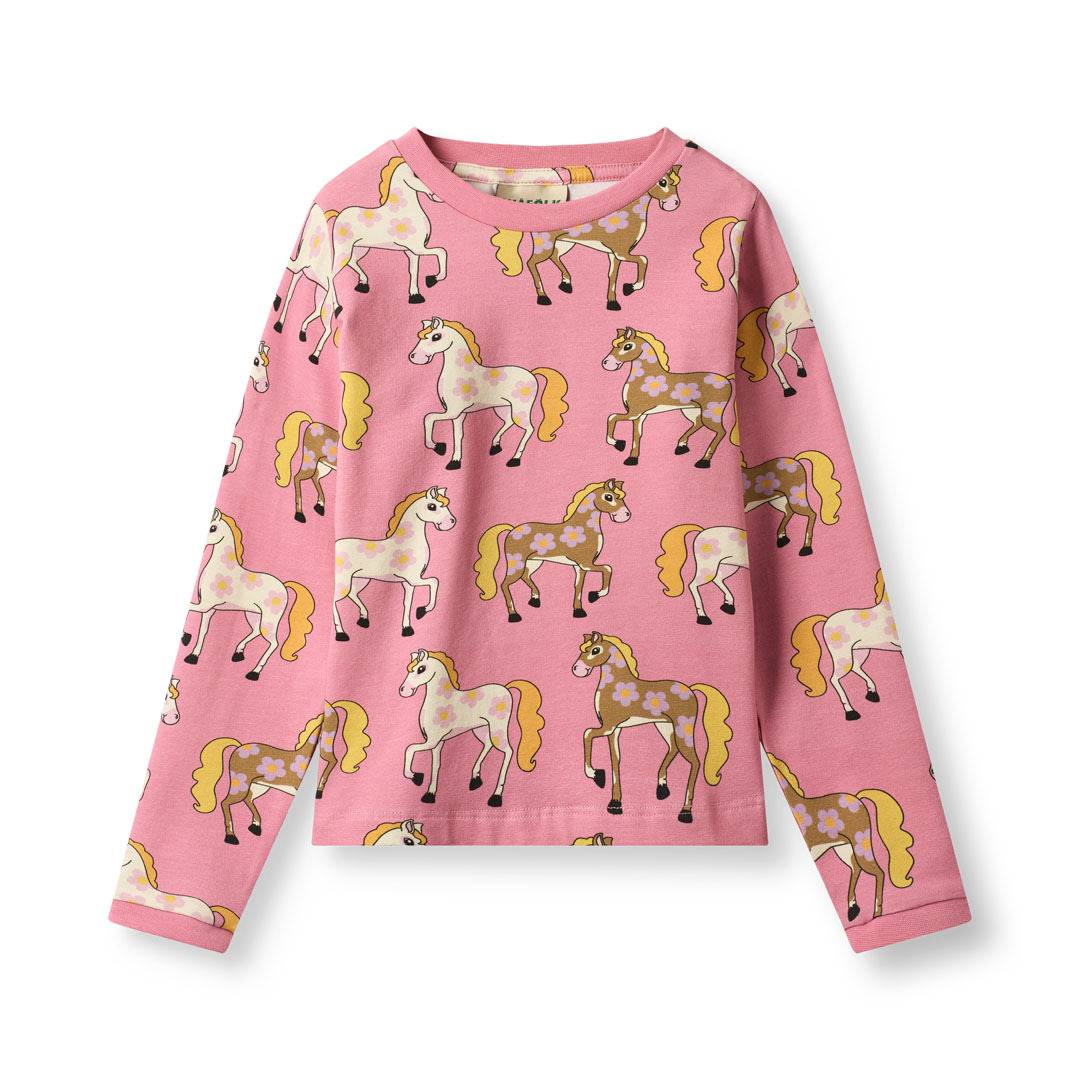 Elstar langærmet bluse med heste - Sea pink / 5-6