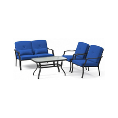 Loungesæt med sofa, 2 stole og 1 bord i metal og glas - Sort/Blå