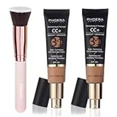 PHOERA CC Cream Foundation, PHOERA Heltäckande foundation Color Corricting Cream, Anti-Aging Hydrating Serum med matta naturlig lätt finish, 1,08 fena (140 + 160/Buff Beige sand)