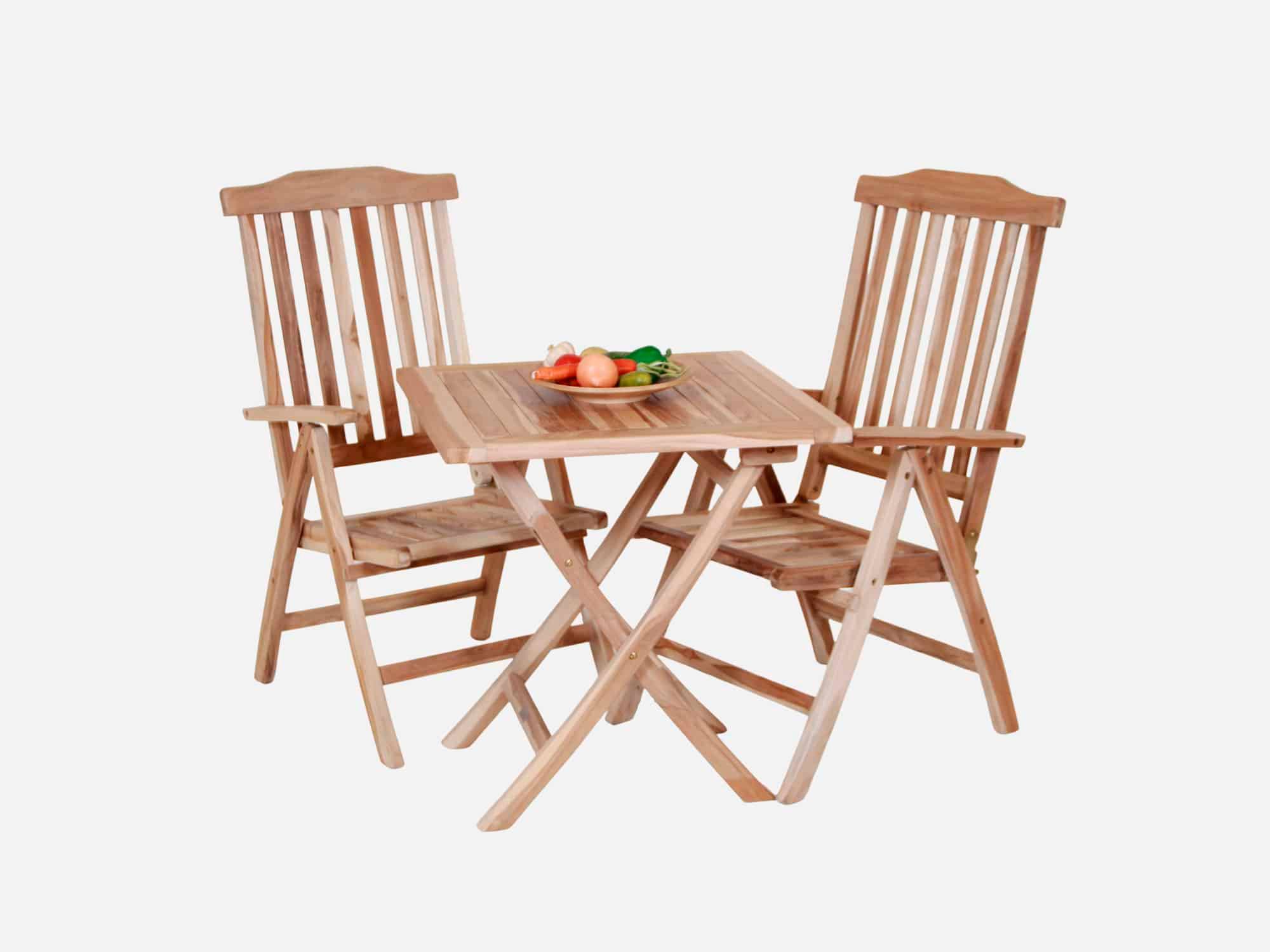 Cafesæt i teak træ 70x70 cm med Positionsstole.