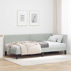 vidaXL Hjørnesengramme Lysegrå 100 x 200 cm Velour og konstrueret træ