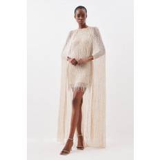 Embellished Fringe Caped Woven Mini Dress