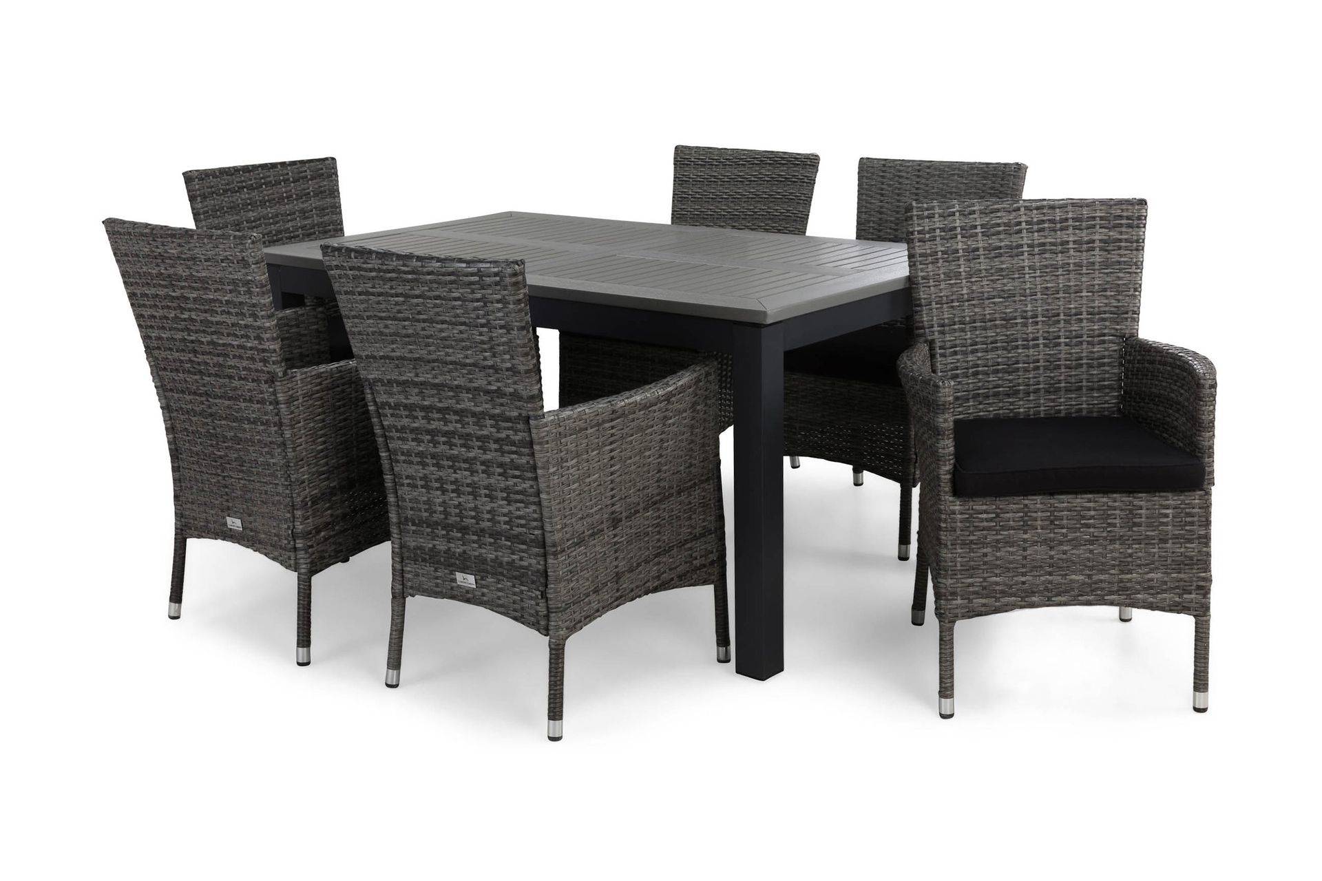 Comfort Garden Monaco Matgrupp Utomhus 152-210 + 6 Thor Fåtölj m Dyna - Svart/Grå/Svart Matgrupper utomhus