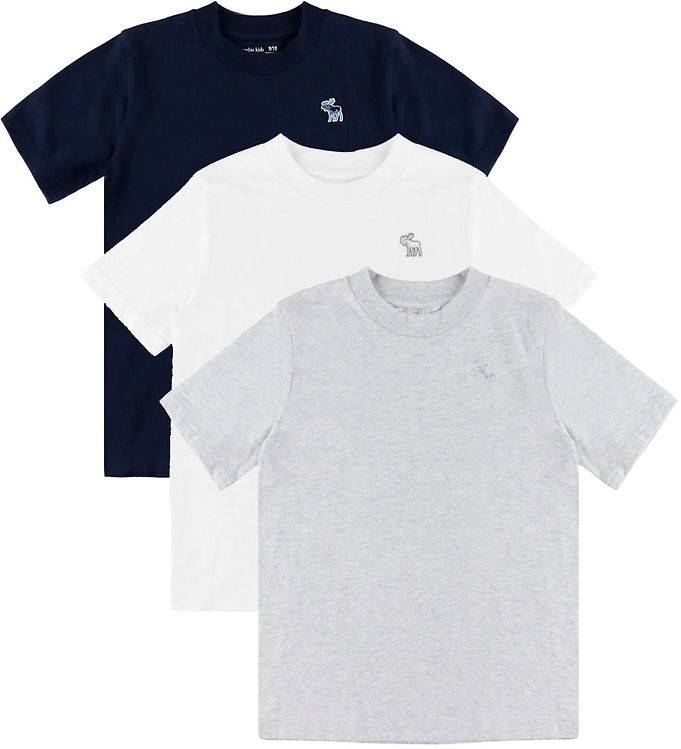 Abercrombie & Fitch T-shirts - 3-pack - Marinblå Kavaj/Vit/Gråto - Abercrombie & Fitch - 7-8 år (122-128) - T-shirt