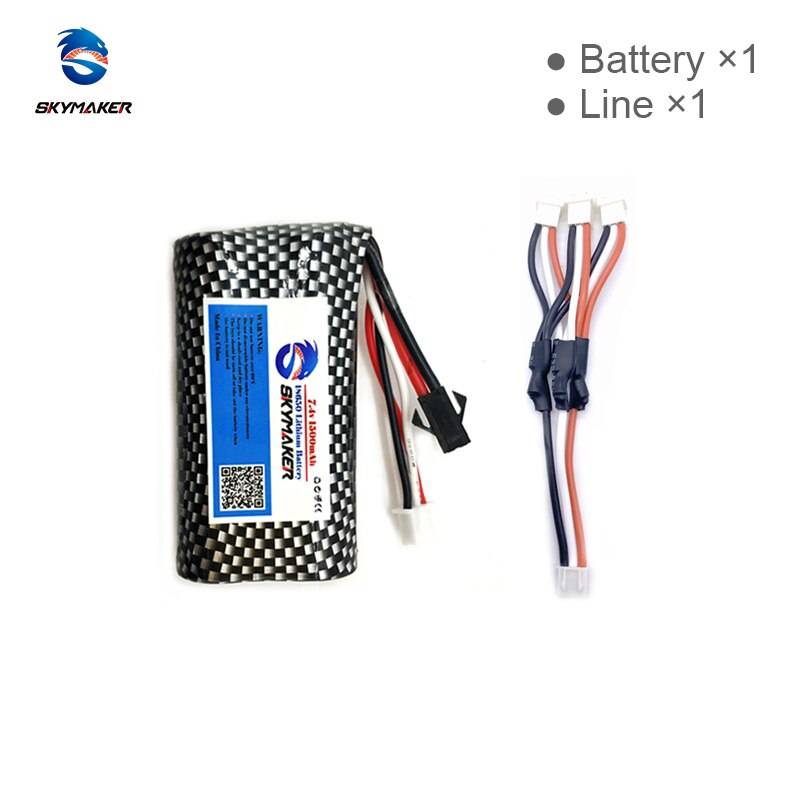Uppgraderat wpl 7.4v 1500 mah lipo batteri för mn99s d90 u12a s033g q1 h101 7.4v 18650 sm plug rc båtar sunt bilar skymaker batteri - 1b rader