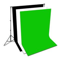 Vit + Svart + Greenscreen bakgrund för foto & video med stativ och upphängning