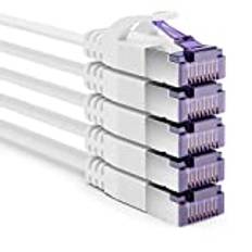 deleyCON 5x 0,5m Platt CAT7 Nätverkskabel (CAT 7 med 10 Gbit/s) Gigabit LAN - RJ45 Ethernet Kort Patchkabel Platt - för Internet Switch Router Modem Patchpanel - Vit